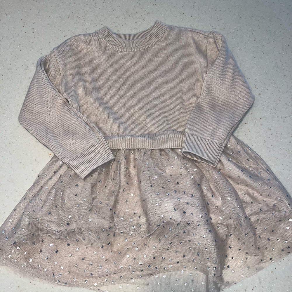Baby Gap Chic Beige Knit Dress with Tulle Skirt